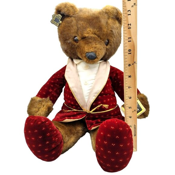 Applause Teddy Bear Red Evening Robe Slippers Vintage 1986 23 Inches Soft Plush - Picture 3 of 16